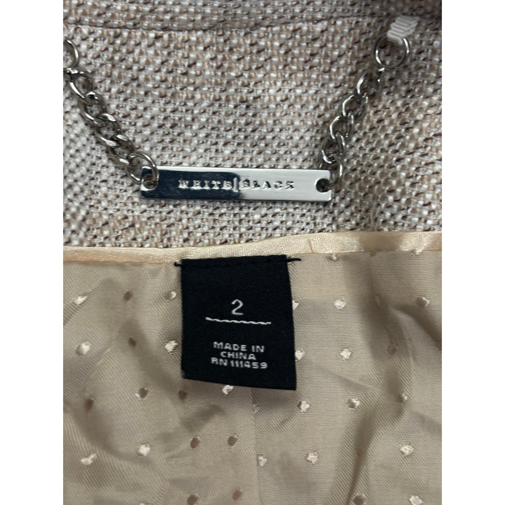 White House Black Market Tweed Zip Moto‎ Jacket Blazer Neutral Beige Size 2 - Picture 2 of 6